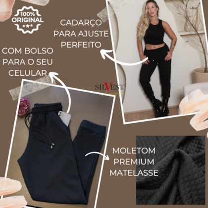 Calça Jogger Feminina Preta com Bolso Moletom Melhor Tecido