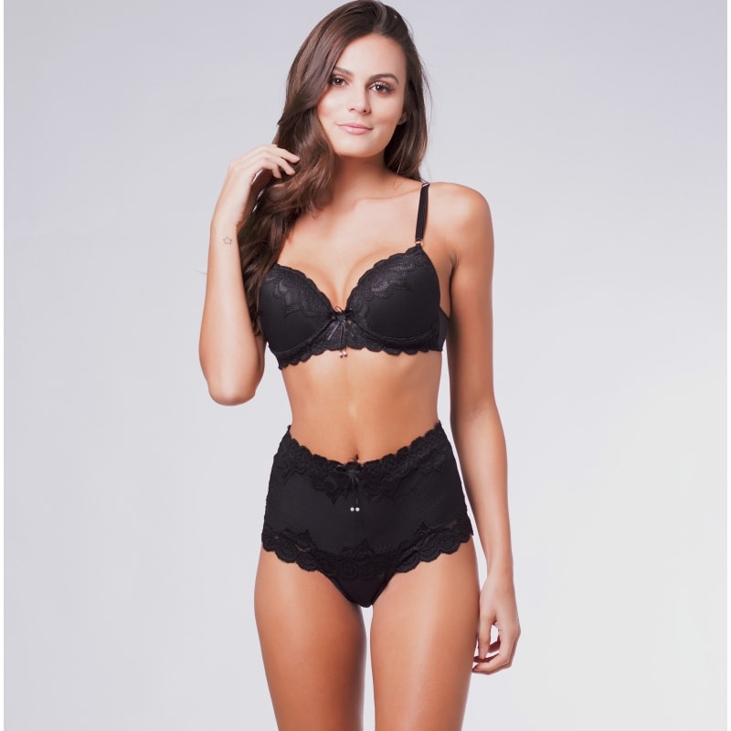Calcinha DelRio Cintura Alta em Cetinete e Renda 51911 - Le Lingerie