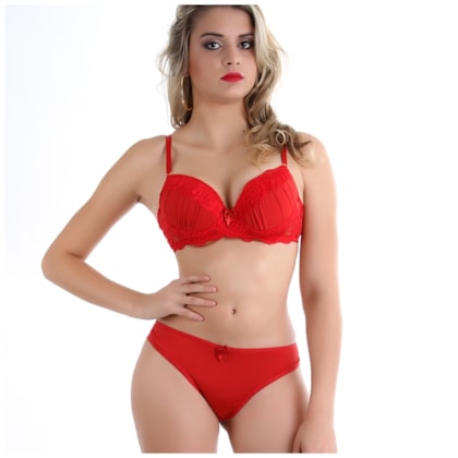 Conjunto de Lingerie com bojo e calcinha bumbum em renda | Nicole