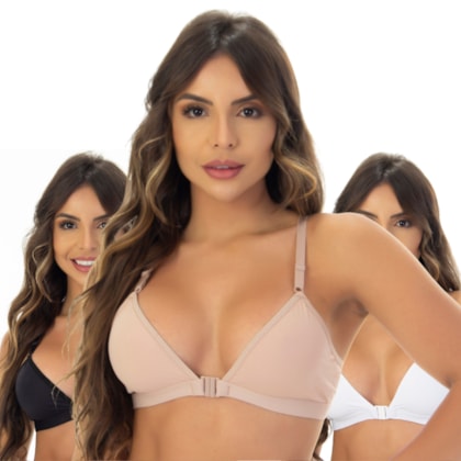 Kit 3 Sutias sem bojo Nadador Fecho Frontal Soutien 4407 Kit 3 Sutias sem bojo Nadador Fecho Frontal Soutien 4407