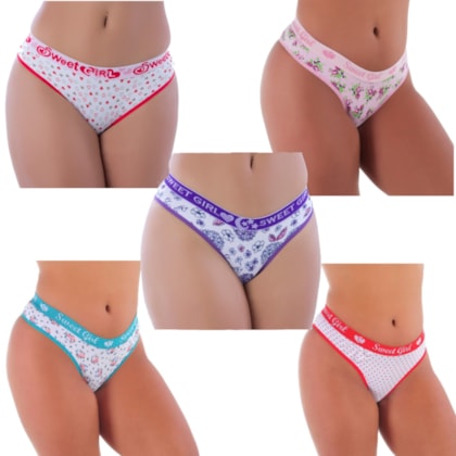 Kit 5 Calcinhas Sweet Girl em Microfibra poliamida  | 8050 Kit 5 Calcinhas Sweet Girl em Microfibra poliamida  | 8050