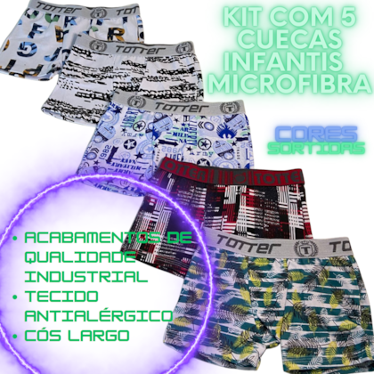 Kit 5 Cuecas Infantil Box Microfibra Cuequinha Boxer 8050