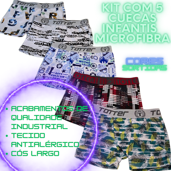 Kit 5 Cuecas Infantil Box Microfibra Cuequinha Boxer 8050
