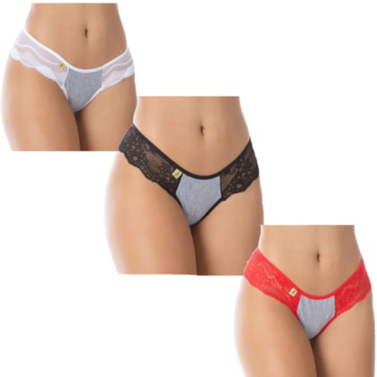 Kit com 3 Calcinhas Sensual Fio Algodão e Renda| Priscila Kit com 3 Calcinhas Sensual Fio Algodão e Renda| Priscila