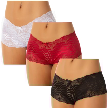 Kit com 3 Caleçon Shortinho Pura Renda | 589