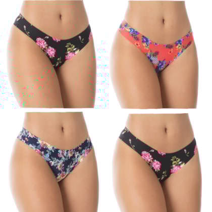 Kit com 4 Calcinhas Biquini Laser Estampada | Floral Kit com 4 Calcinhas Biquini Laser Estampada | Floral