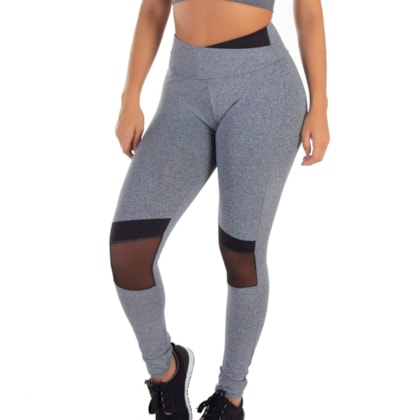 Legging Mescla Cós Transpassado e Telinha | Black Slash 2114 Legging Mescla Cós Transpassado e Telinha | Black Slash 2114