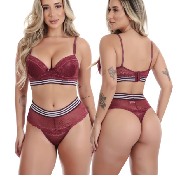 Lingerie de Renda com Cós Elástico e Lateral Larga | 7045