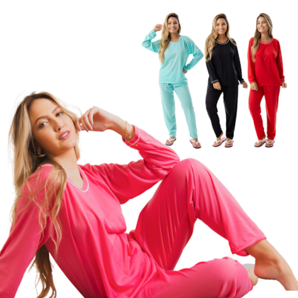 Pijama Confortavel Longo em Malha Suave Lisa | Feminino 177 Pijama Confortavel Longo em Malha Suave Lisa | Feminino 177