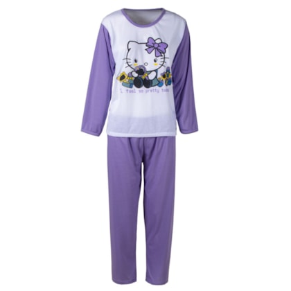 Pijama da Hello Kitty Roxo Feminino Longo de Inverno Malha Pijama da Hello Kitty Roxo Feminino Longo de Inverno Malha