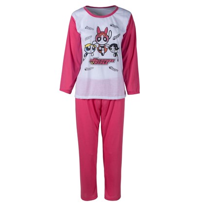 Pijama das Meninas Super Poderosas Pink Feminino Longo de Inverno Malha
