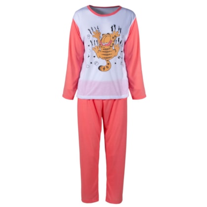Pijama do Garfield Salmão Feminino Longo de Inverno Malha Pijama do Garfield Salmão Feminino Longo de Inverno Malha