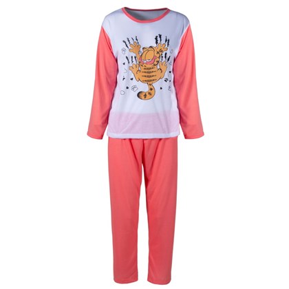 Pijama do Garfield Salmão Feminino Longo de Inverno Malha