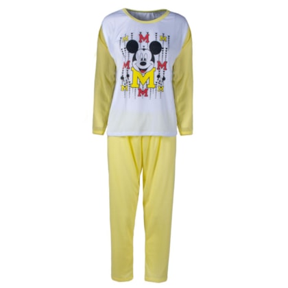 Pijama do Mickey Amarelo Feminino Longo de Inverno Malha Pijama do Mickey Amarelo Feminino Longo de Inverno Malha