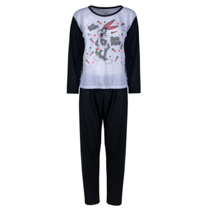 Pijama do Pernalonga Preto Feminino Longo de Inverno Malha Pijama do Pernalonga Preto Feminino Longo de Inverno Malha