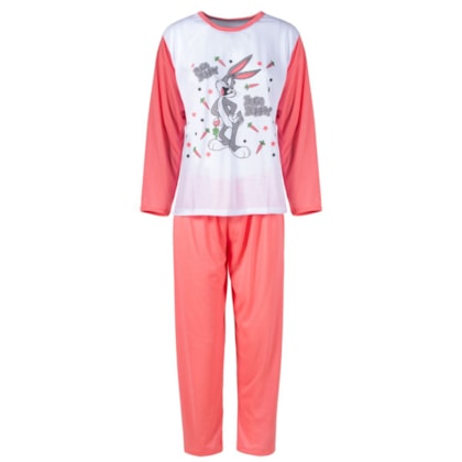 Pijama do Pernalonga Salmão Feminino Longo de Inverno Malha Pijama do Pernalonga Salmão Feminino Longo de Inverno Malha