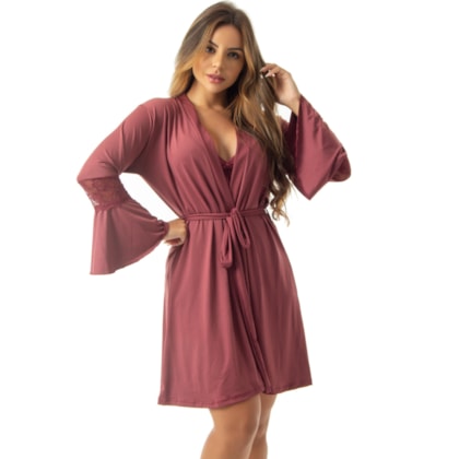 Robe Curto Manga Longa Detalhe em Renda | Scarlett 6023 Robe Curto Manga Longa Detalhe em Renda | Scarlett 6023