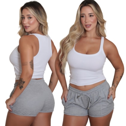Short Feminino Moletom com Bolso e Cadarço Bella Short Feminino Moletom com Bolso e Cadarço Bella