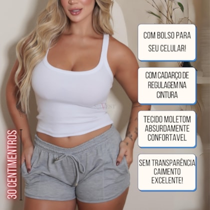 Short Feminino Moletom com Bolso e Cadarço Bella Short Feminino Moletom com Bolso e Cadarço Bella