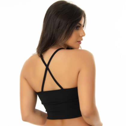 Top Preto Alças Cruzadas Sem Bojo com Decote | Topper Flor 437 Top Preto Alças Cruzadas Sem Bojo com Decote | Topper Flor 437